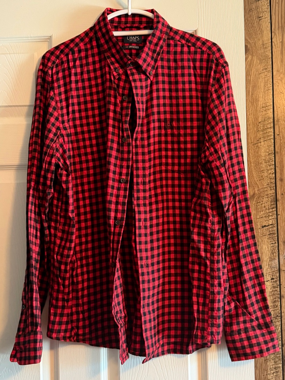 Chaps Red and Black Plaid Button-Down Shirt